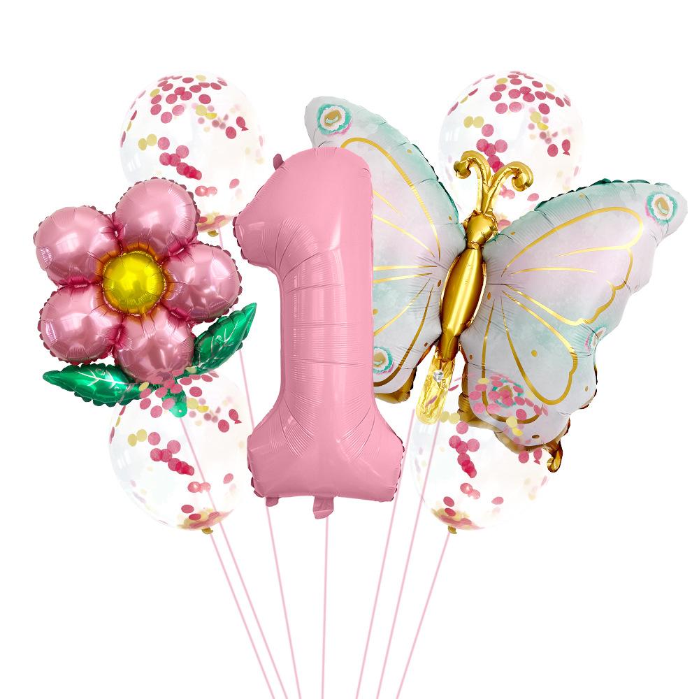 Butterfly 32 Inch Digital Flower Aluminum Film Balloon Set Baby Birthday Balloon Party Decoration Scene