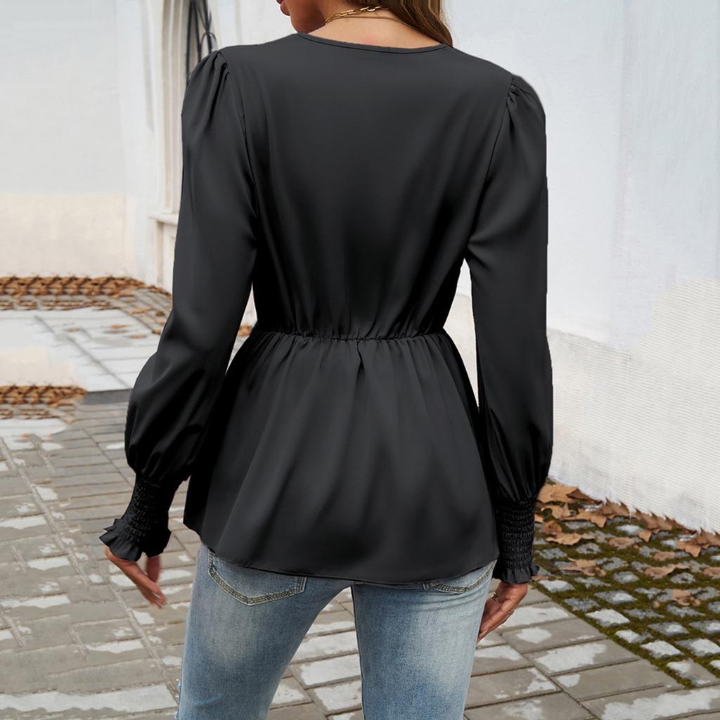 Elegantes Damen-Bluse-Top in verschiedenen Farben: V-Ausschnitt, Taillengürtel und mehrfarbig