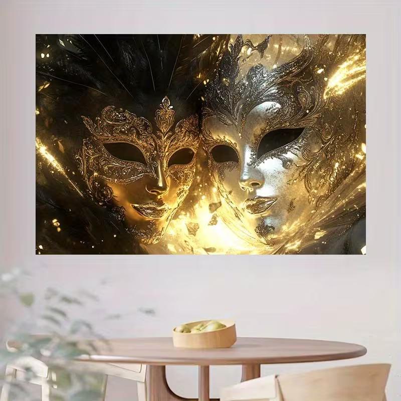 2D Venetian Mask Backdrop, Glitter Masquerade Ball Photography Background Decoration