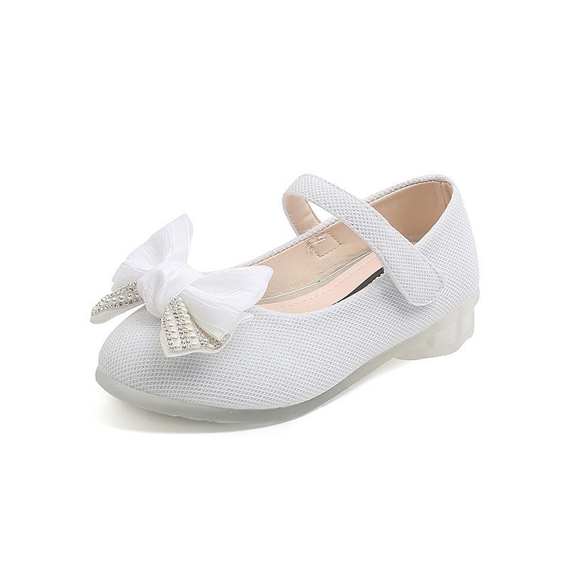 Glitzernde Lederschuhe im koreanischen Stil für Mädchen mit Strassschleife – Prinzessinnenschuhe mit niedrigem Absatz, Tanzschuhe für Kinder