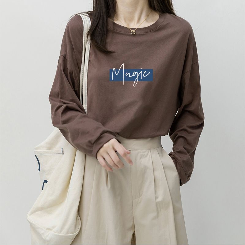 Autumn New Long Sleeve T-Shirt Women's Loose Letter Printed Round Neck Bottoming Shirt