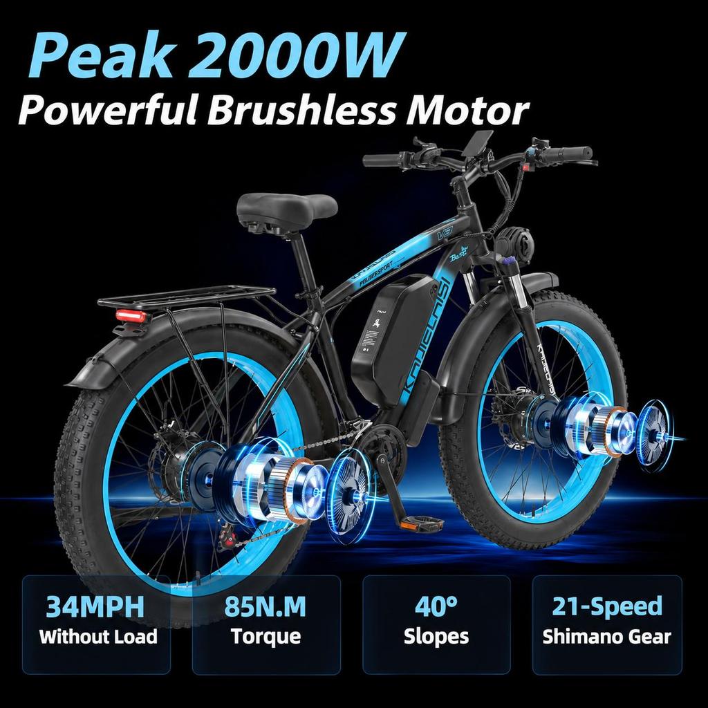 KAIJIELAISI E Bike V3 2000W Motor Peak 48V23AH Battery Electric Bike 26-Inch Fat Tire Hydraulic Brake Off-road Electric Bicycle