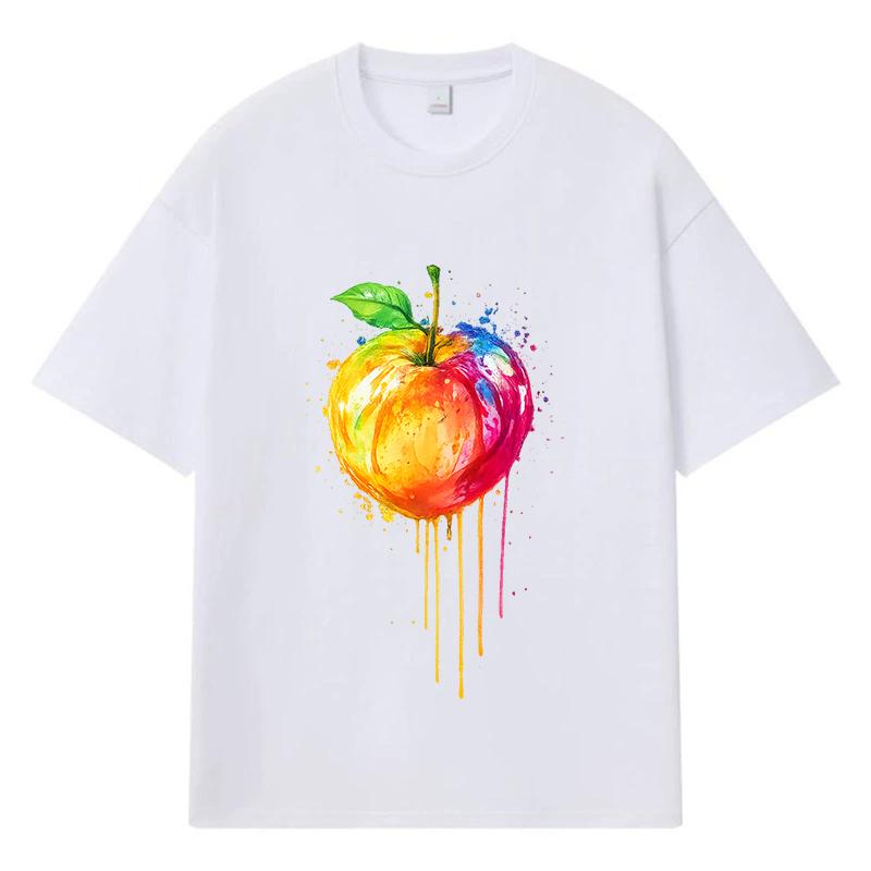 2026 Apple Pattern Streetwear Y2k Harajuku Men Women Clothes 100% Cotton T Shirt Casual Oversized Summer Men T-shirt