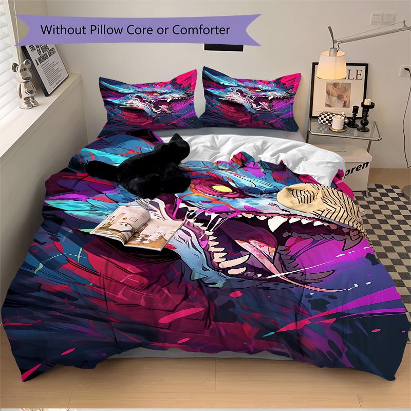 3pcs Bedding Set Dragon Includes 1 Comforter + 2 Pillowcases, Without Pillow Inserts, Soft Comfortable, Lightweight Breathable, Printed Home