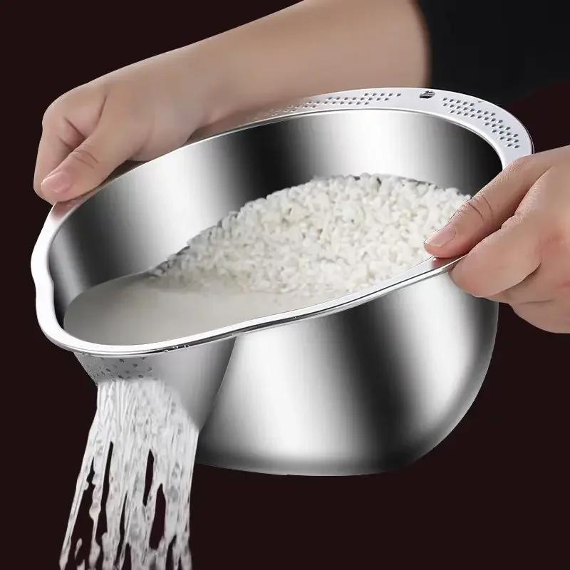 Heavy Duty 304 Stainless Steel Rice Colander - Extra Large Grain Washer & Fruit Strainer Bowl, Rustproof Kitchen Helper Tool