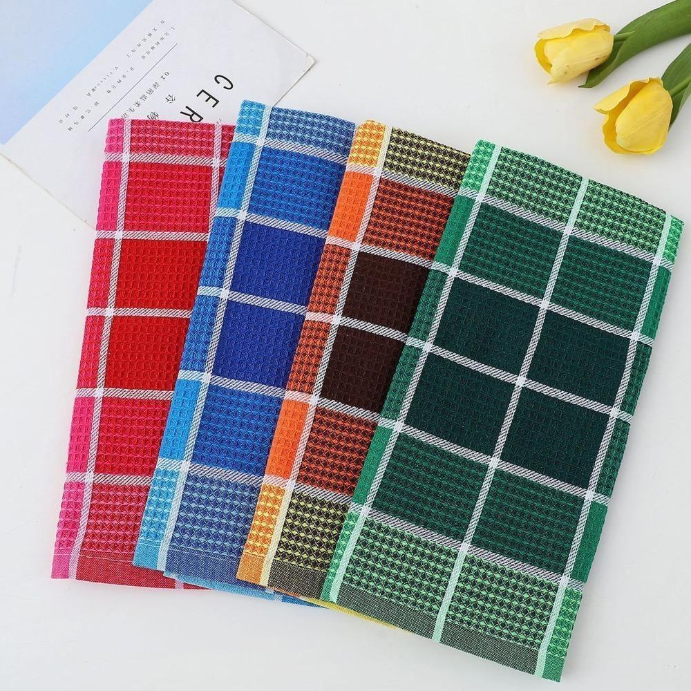 4 Pieces Absorbent Kitchen Grid Dish Towel Soft Dishcloth Multipurpose Tea Towel Bowl 14.96x25.20 in разноцветный
