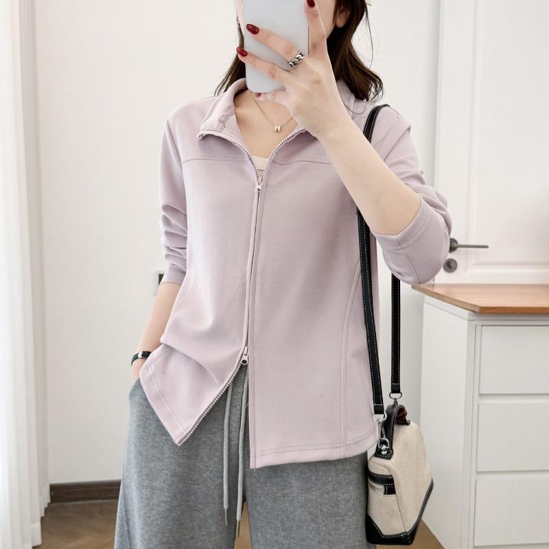 Women S Plus Size Stand Collar Double Zipper Casual Sweatshirt