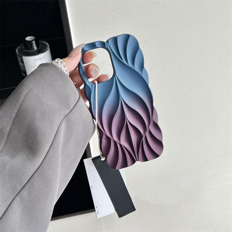 Luxury Gradient Spray 3D Leaf Soft Silicone Case for iPhone 16 Pro Max 15 14 Plus iPhone 13 All-Inclusive Fall Protection Cover