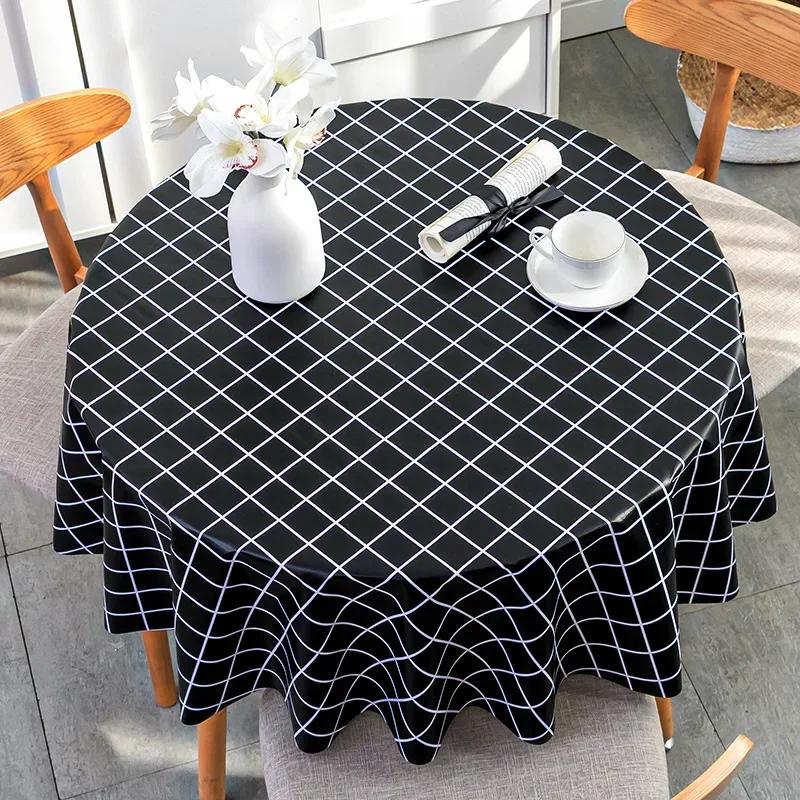 Nordic Round Table Tablecloth Modern Pvc Grid Printed Waterproof Oil-proof Anti-hot Table Cloth Coffee Dining Table Mat Plastic