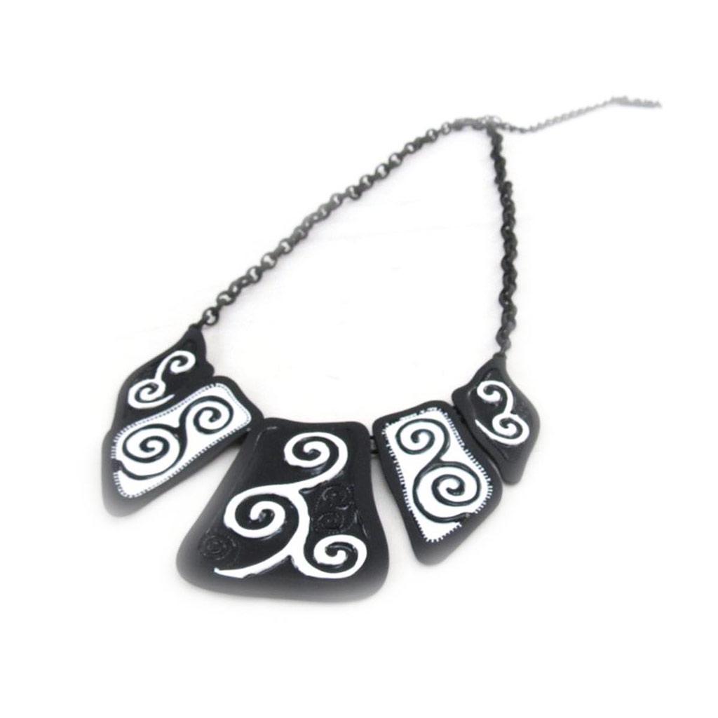 NOA [J4228] - Designer Necklace 'Arabesques' Black White