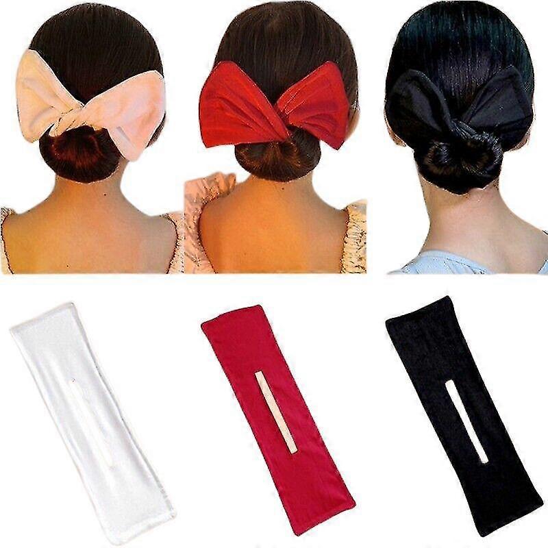 3Pcs Magic Hair Bun Maker Bow Hairpin Lazy Curling Iron Styling Tool Printing Hair Band Clip