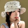Flat Top Polka Dot Pleated Bucket Hat Women Summer Thin Breathable Sunshade Cap Face Slim Outdoor UV Protection Beach Hat