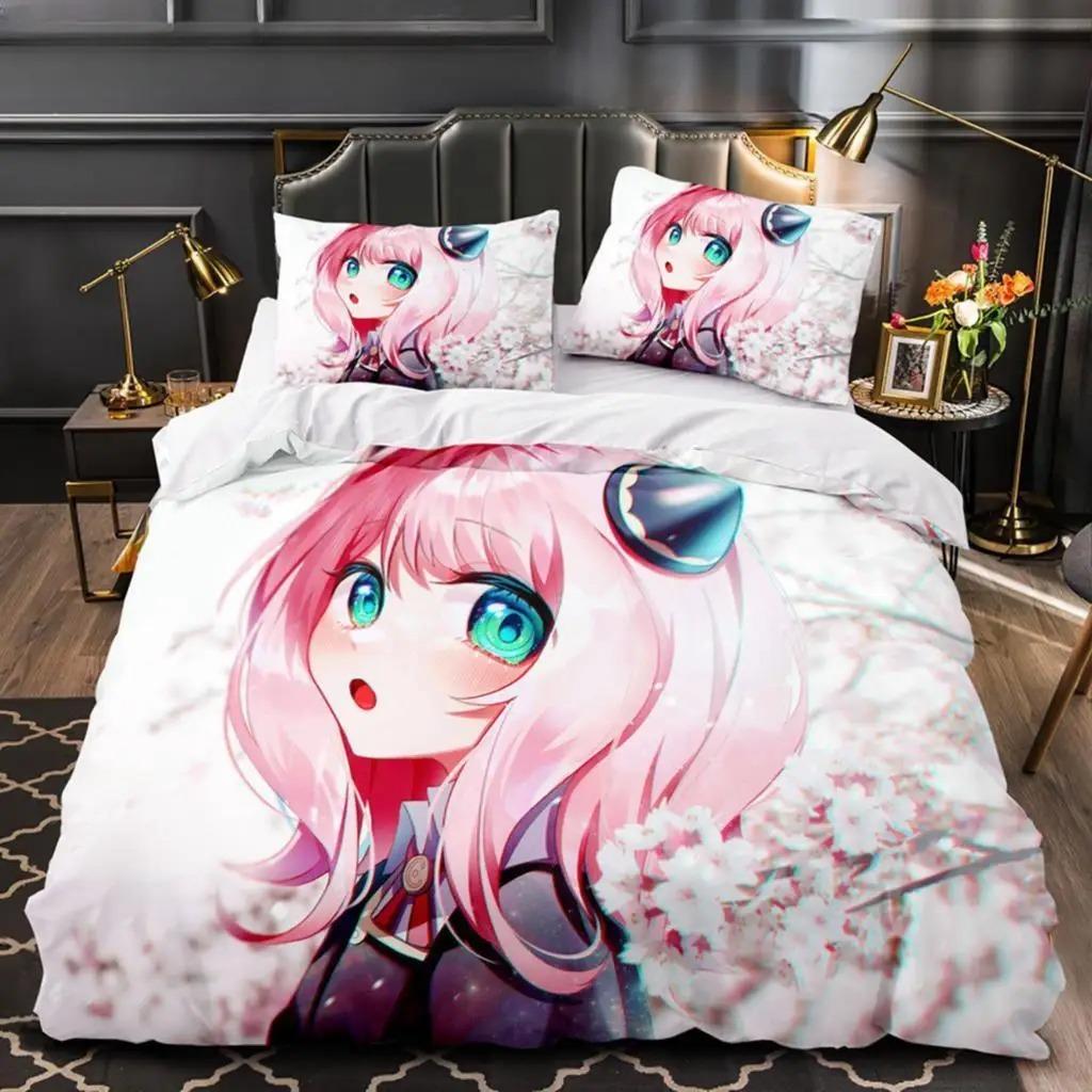 3D Anime SPY×FAMILY Anya Forger Bettdecke Bettwäsche Sets Full Size Cartoon Bettbezug Queen King Size Steppdeckebezug Kissenbezug Set Werkzeug