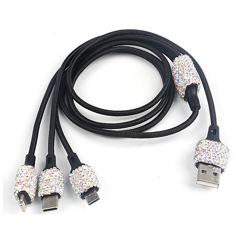 Dual USB Car Charger Bling Handmade Rhinestones Crystal Car Decors Safety Hammer Design Car Decorations Fast Charging for Phone
