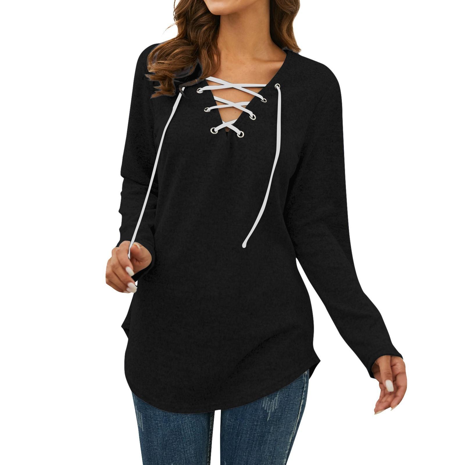 

Женский однотонный топ с длинными рукавами и принтом XXL чёрный