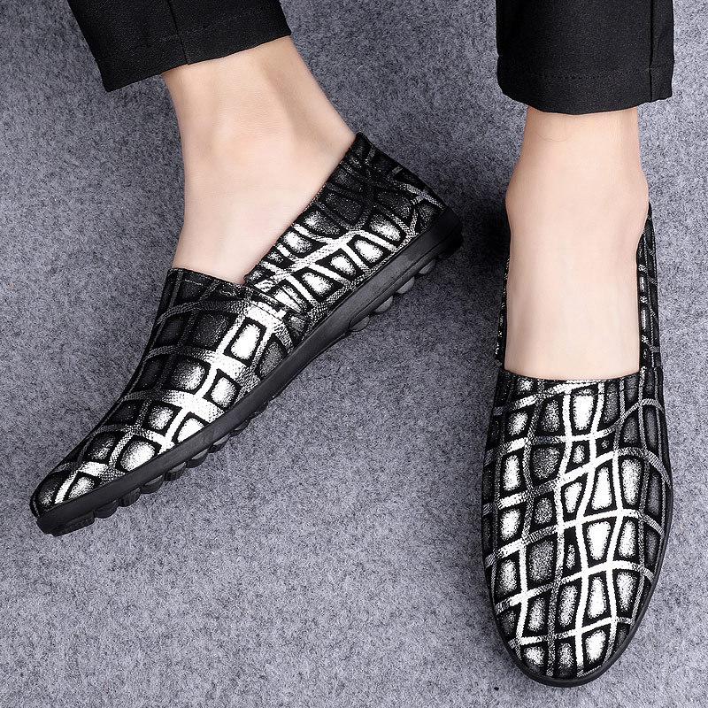 Men s 2024 Summer Slip-on Leather Loafers: Stylish, Casual, Genuine Leather Shoes 40 серебряный