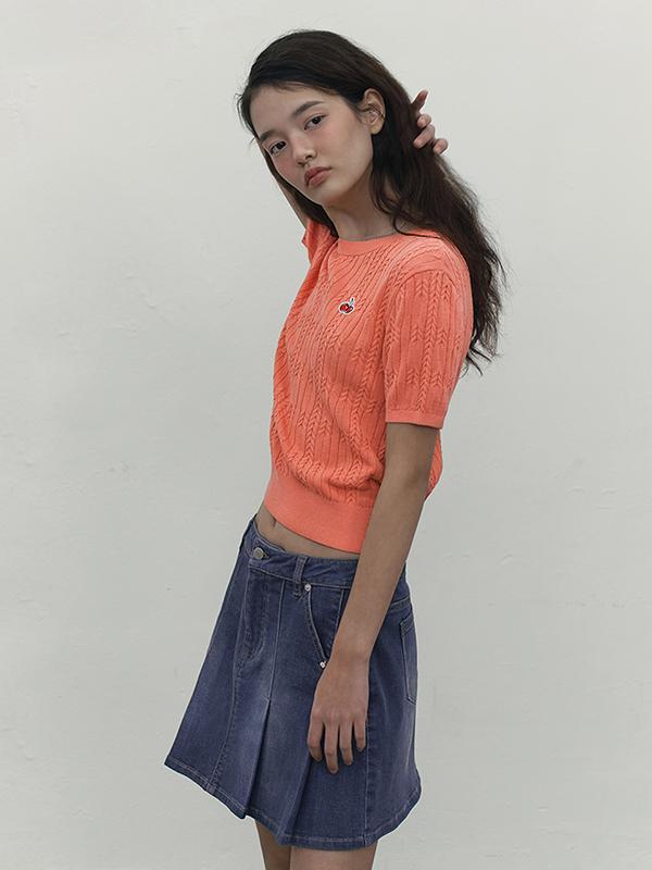 Kirsh Cherry Denim Pleated Mini Skirt [Blue]