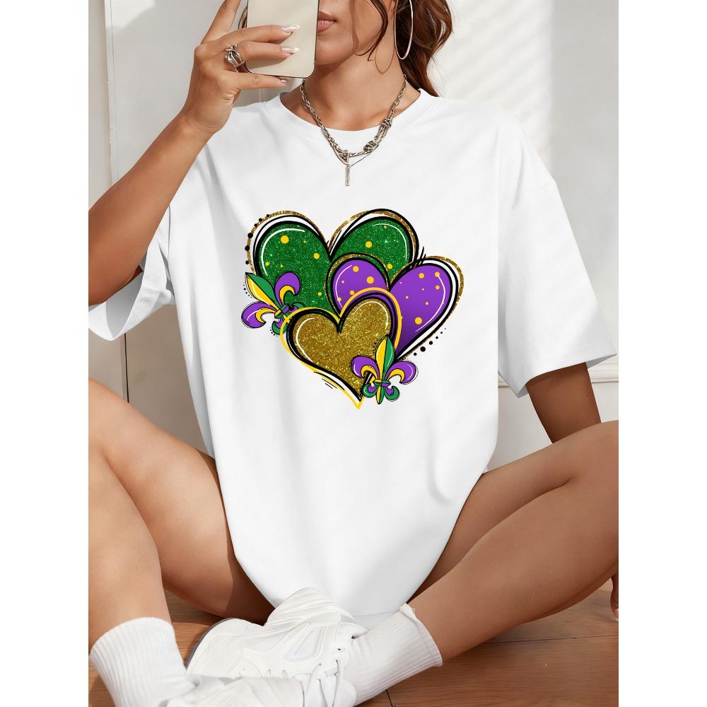 Happy Carnivals Creative Heart Design Women T Shirt Jogging Casual Sportswear Summer Crewneck T-Shirt Loose Short Sleeves