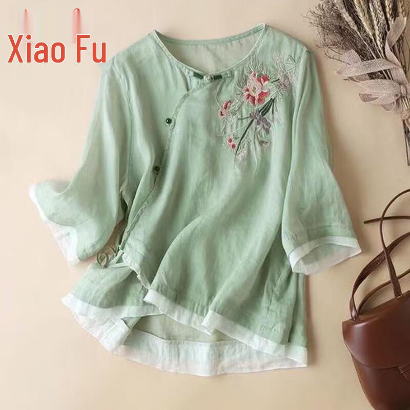 

Elegant New Chinese Style Seven-Quarter Sleeve Summer Cardigan for Mature Women 4XL