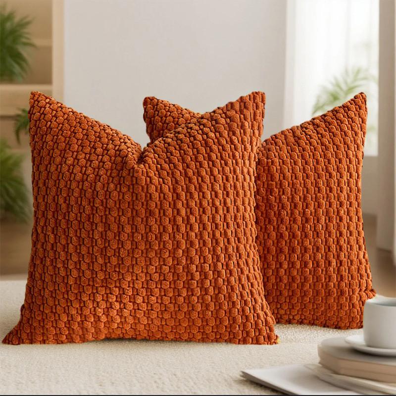 

Solid Color Bubble Granule Corduroy Pillowcase Seat Cushion Cover Protective Brown Orange
