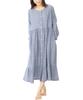 Nishiki Maternity Long Double Open Long Nursing Nightgown Size Pajamas, Sleeves, 100% Cotton, Gauze, Skin-Friendly, Front, Length, Wear, (Light Navy