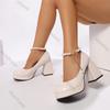 Fashion Chunky Platform High Heels Pumps Women Fashion Pearl Ankle Strap Party Shoes Woman Patent Leather Thick Heeled Mary Jane Shoes