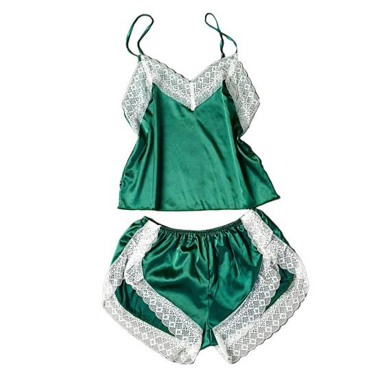 Lace Trim Pajama Set for Women 2 Piece V Neck Sleeveless S