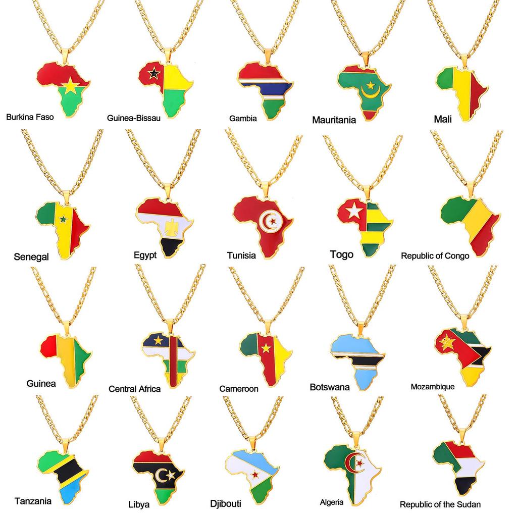 Collar con Mapa de Esmalte Africano: Colgante Geométrico de Acero de Titanio, Joyería Estilo 2022.