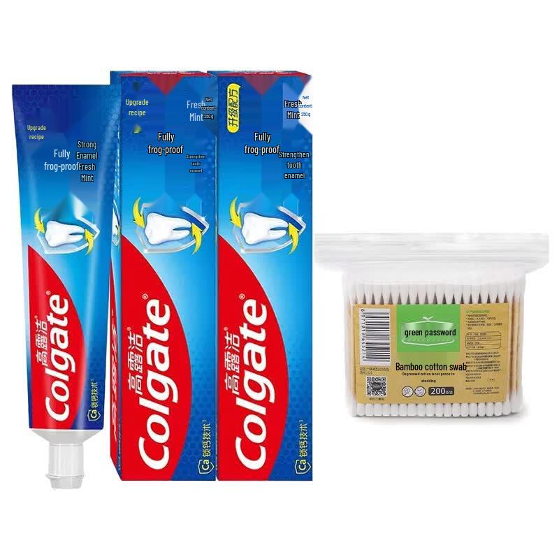 Colgate Fresh Mint Toothpaste Twin Pack Bamboo Cotton Swabs Bundle
