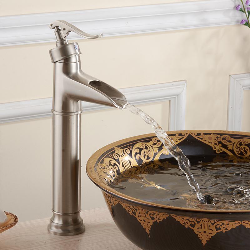 Basin Faucets Antique Brass Waterfall Bathroom Vessel Sink Faucet Single Handle Hole Deck Wash Mixer Water Tap WC Taps ZLY-1909