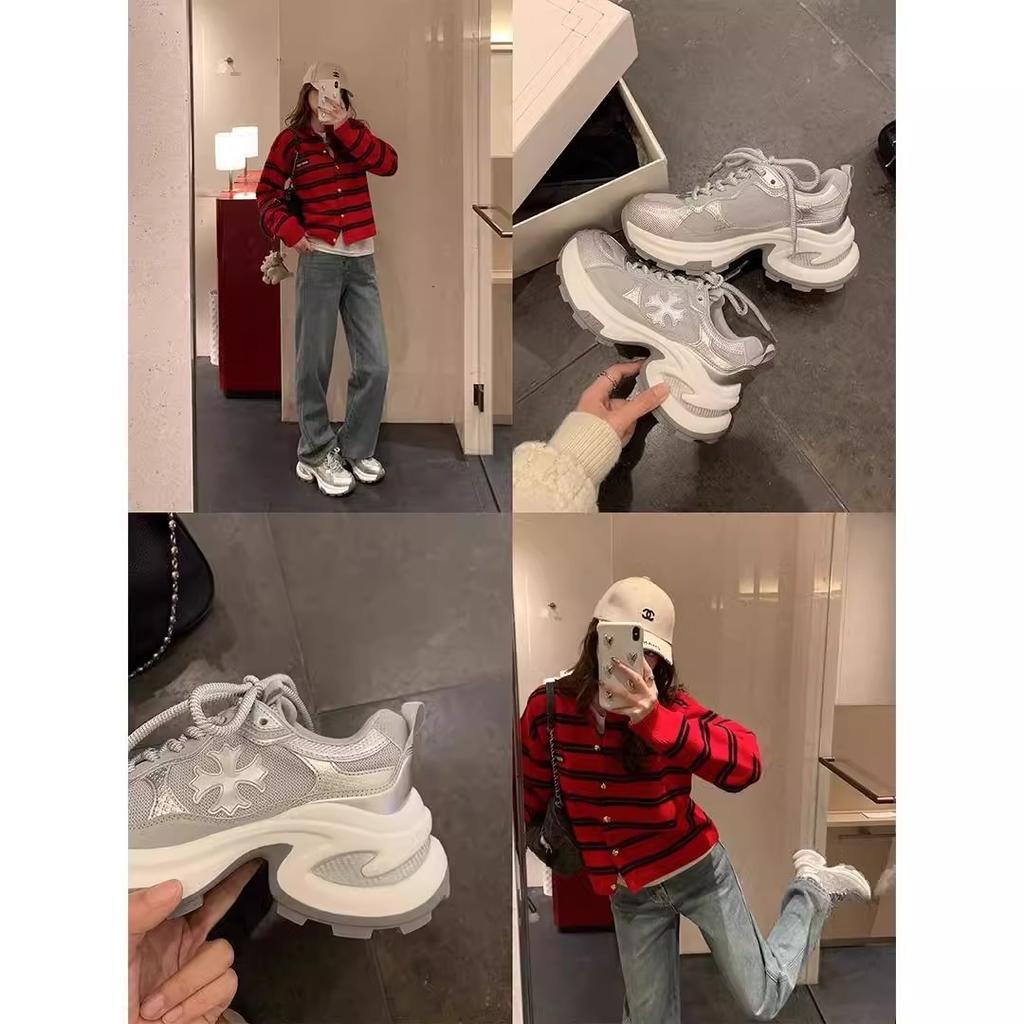 Thick-soled dad shoes women's spring 2025 new small height increase lightweight mesh breathable sports and leisure women's shoes