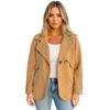 Women's Fashionable Solid Color Long Sleeved Casual Lapel Button Down Woolen Coat