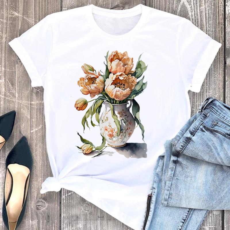 Evropská velikost Tričko Dámské Kreslený Lesní Trend Roztomilé Dámské Krátký Rukáv Oblečení Potisk Módní Grafické Trička Dámské Tričko