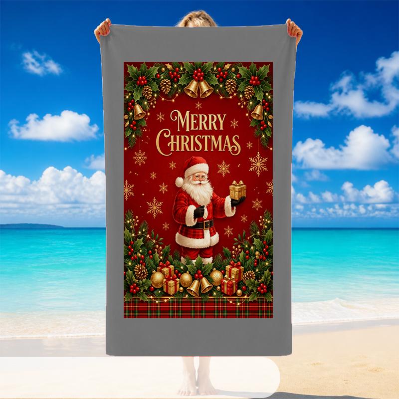 Christmas Printed Beach Towel Soft Quick Dry For Indoor Outdoor Home Use Holiday Gift