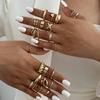 Salircon 24 Pièces/Ensemble Anneaux Métalliques Lisses Couleur Or Vintage pour Femmes Hip Hop Géométriques Anneaux Réglables Doigt Bijoux Quotidien Cadeau