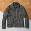 Chinese Size Vintage Olive Green Genuine Cowhide Men Leather Jacket Autumn Turn Down Collar Real Leather Coat