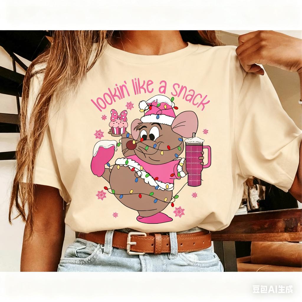 Santa Gus Gus Mouse Pink Christmas Lights Hoodie Cinderella Beep Bidi Bobby Dib Tshirt Unisex Cotton Shirt