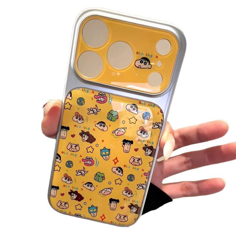 Electroplated Epoxy iPhone Crayon Shin-chan Cartoon Case for iPhone 14, 15, 16, and 17 Pro.