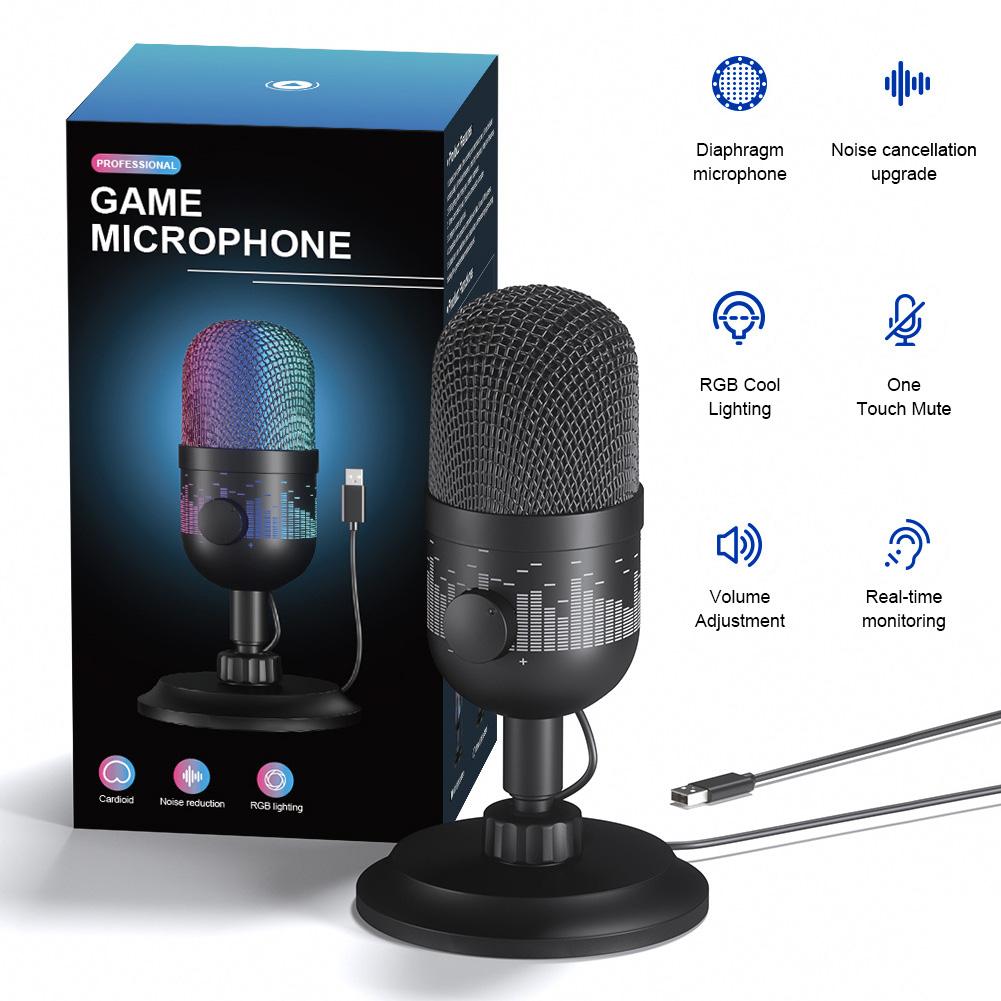 USB Gaming Microphone RGB Computer Microphone 192KHz/24Bit PC Mic for Studio Recording Streaming Content Creation