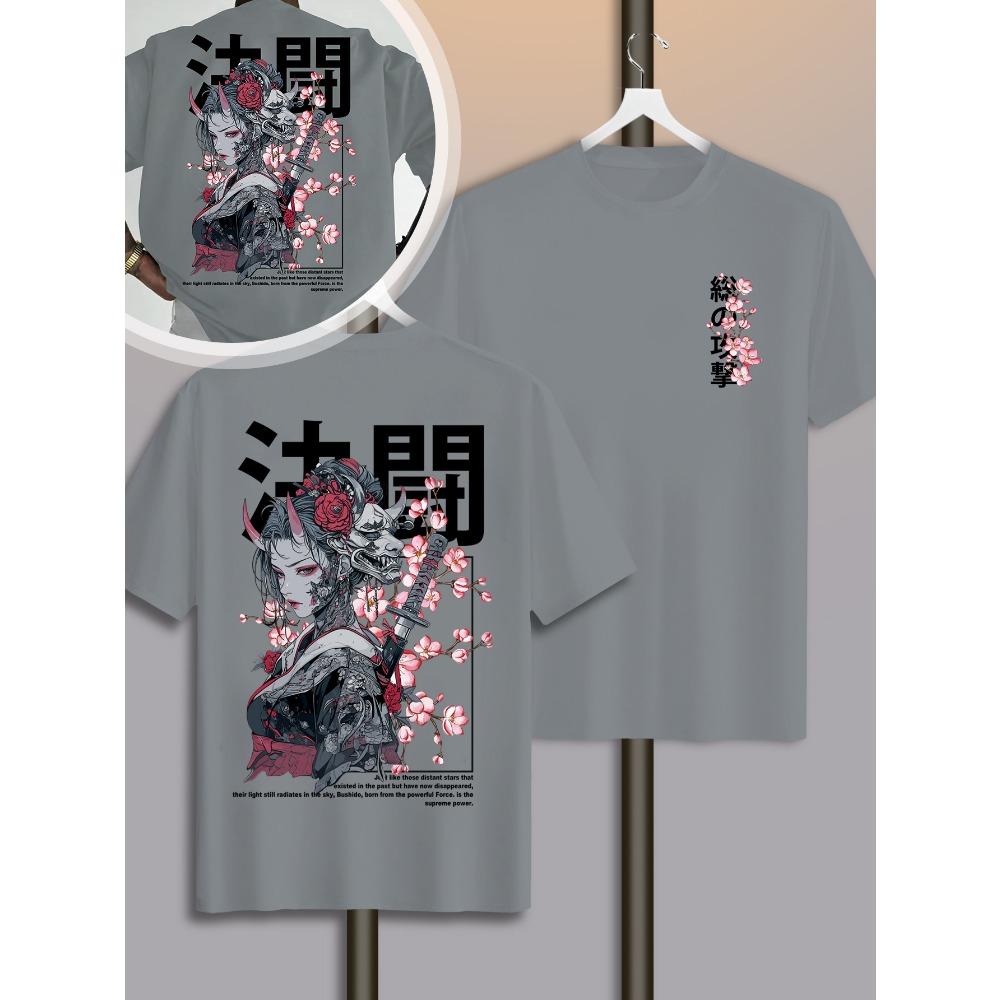 Summer Japanese Samurai Pattern Men T-shirt 100% Pure Cotton Material Suitable Trendy