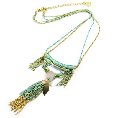 [Q0947] - Designer Necklace 'Acapulco' Blue Green Gold - 90x45 Mm