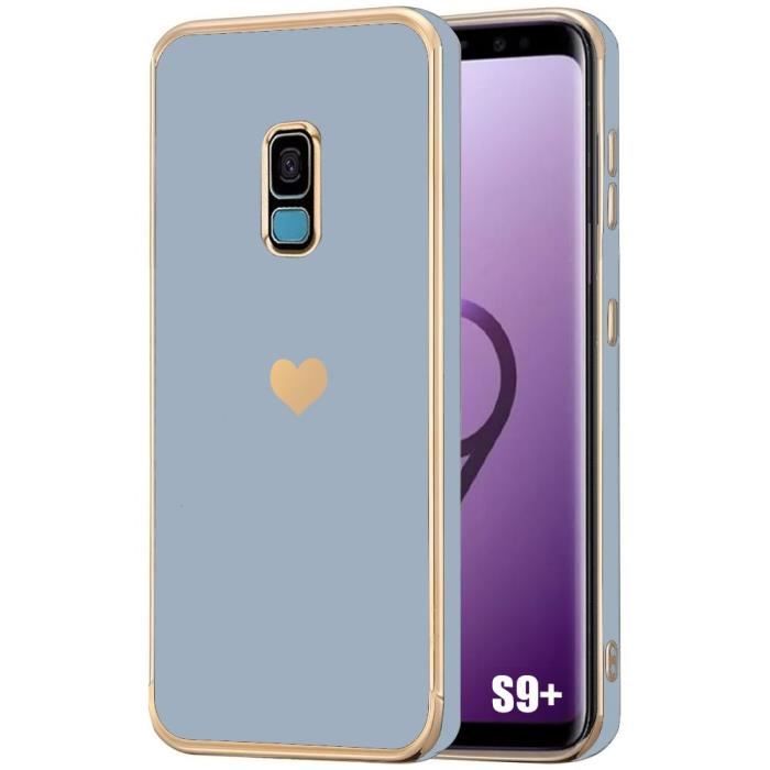 Coque - samsung - galaxy s9 plus - silicone antichoc - motif cœur - bleu
