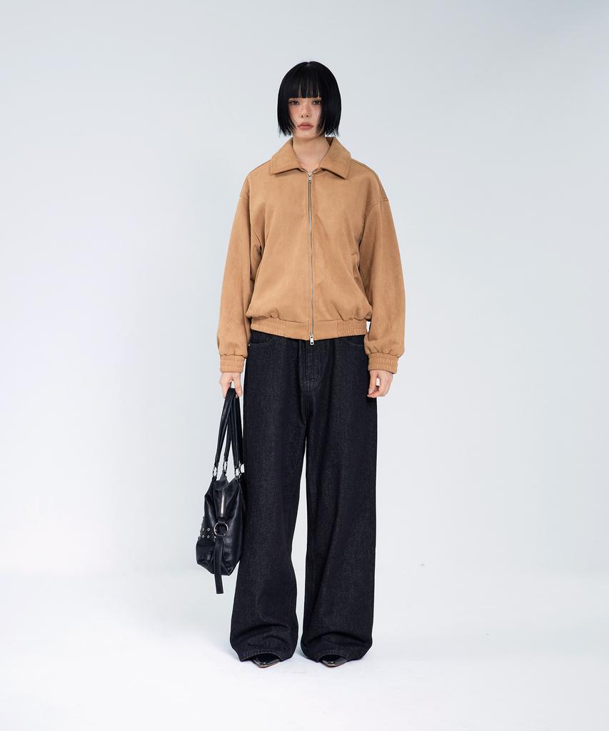 Vivabrown 85-Viva142 Softy Collar Blouson Suede Jacket Camel