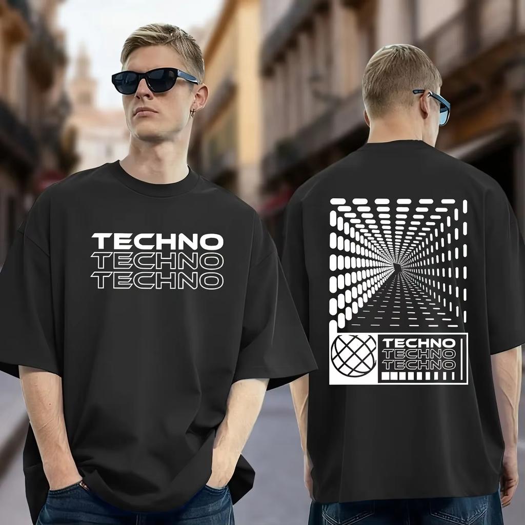 Stampa Rave TECHNO Minimalista Abbigliamento Unisex T-shirt in Cotone Unisex Casual Girocollo Manica Corta Top Estivi Streetwear T-shirt