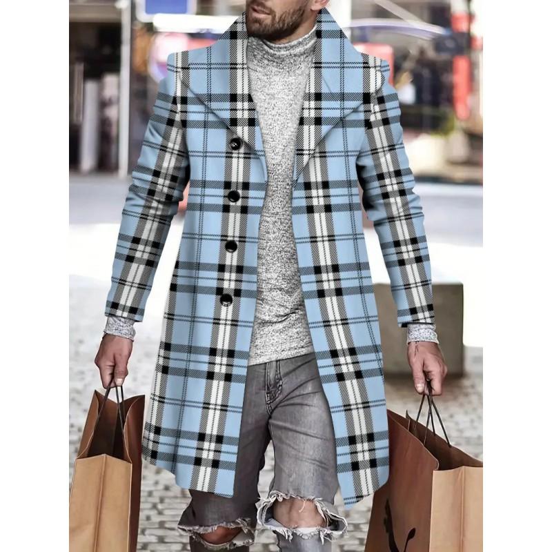 Mens Slim Fit Mid-Length Wool Blend Coat Striped Printed Casual Winter Outerwear 24-35 Years Old
