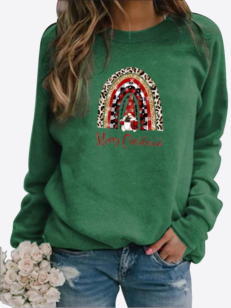 Toamnă și iarnă Pulover cu imprimare cu tema de Crăciun pentru femei, cu gât rotund, cu mânecă lungă, ocazional, mai sus