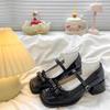 Fashion Mid-heel Mary Jane Shoes New Summer Square Head Shallow Mouth Bow Net Yarn Metal Buckle Soft Sole Non-slip Shoes