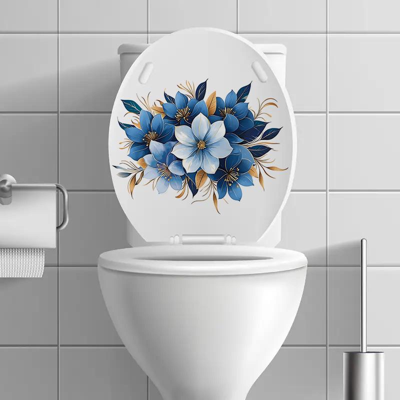 Fresh Watercolor Floral Leaves Toilet Wall Sticker Self-Adhesive Removable Waterproof for Bathroom Mirror Home Decor Art