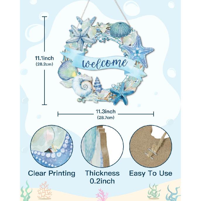 Putuo Decor Beach Wreaths - Ocean Welcome Sign, Wood Material, Summer Beach Decor for Front Door, Sea Turtle Design