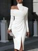 2026 Spring Solid Color Off-the-Shoulder Slit Dress for Casual Elegance